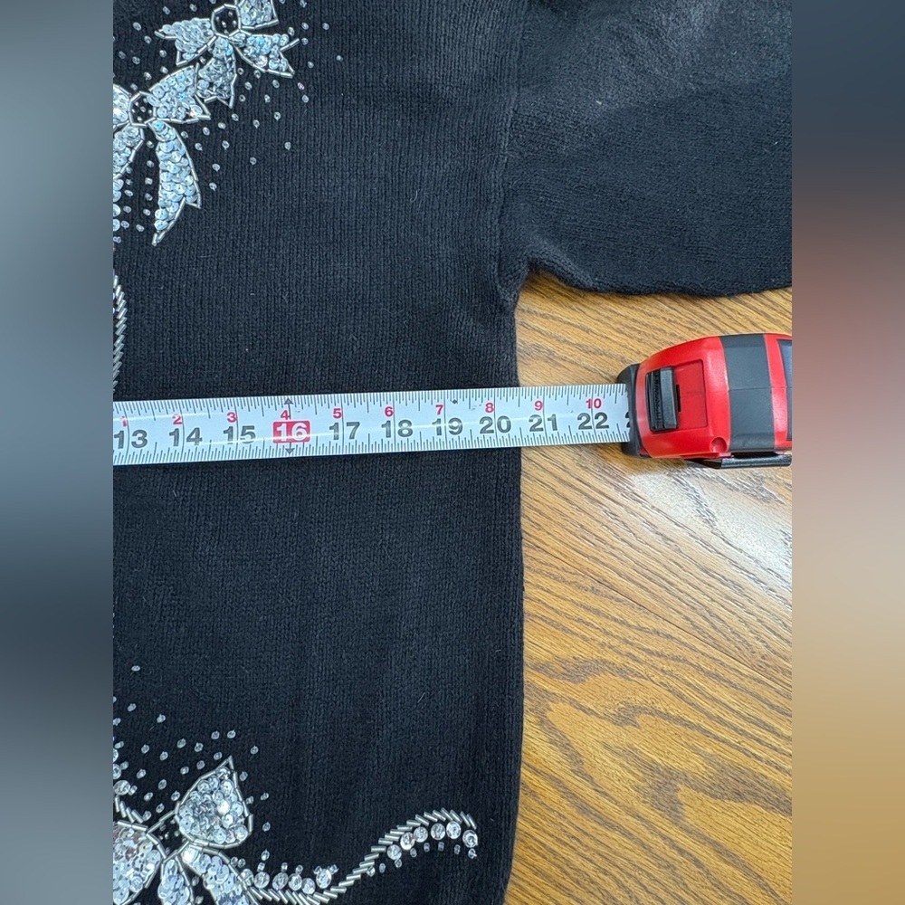 VTG Dana Scott Cardigan Christmas Sweater Black Silk Wool Angora Blend Women’s M - Picture 9 of 14